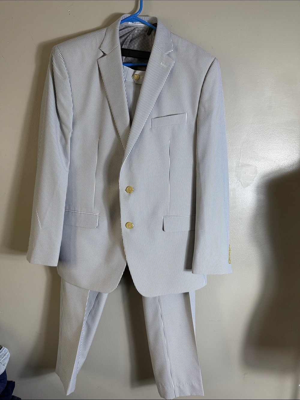 Lauren Ralph Lauren Men's White & Blue Pinstriped Seersucker Suit Blazer & Pant